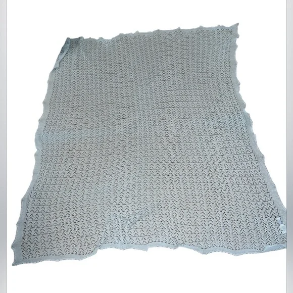 Rare Neiman Marcus Baby Blue Knitted Blanket Made In Spain Vintage 53”x54”